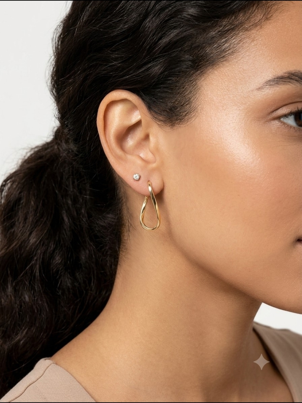 14K Solid Gold Twisted Teardrop Hoop Earrings - Elegant Women's Jewelry